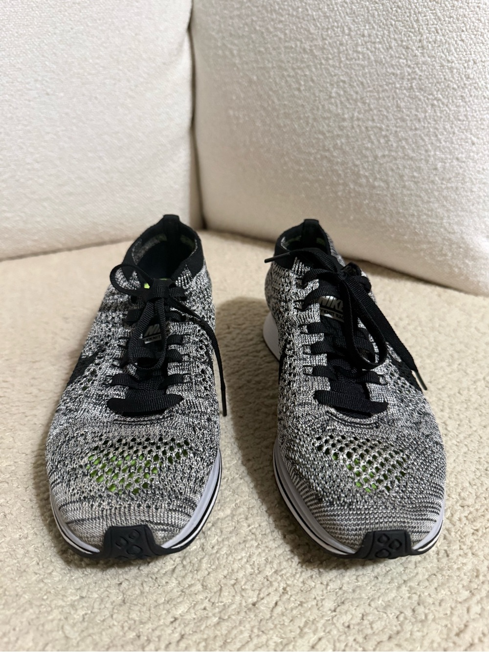 Nike Flyknit Running Shoes - Black, Grey with Green Accents